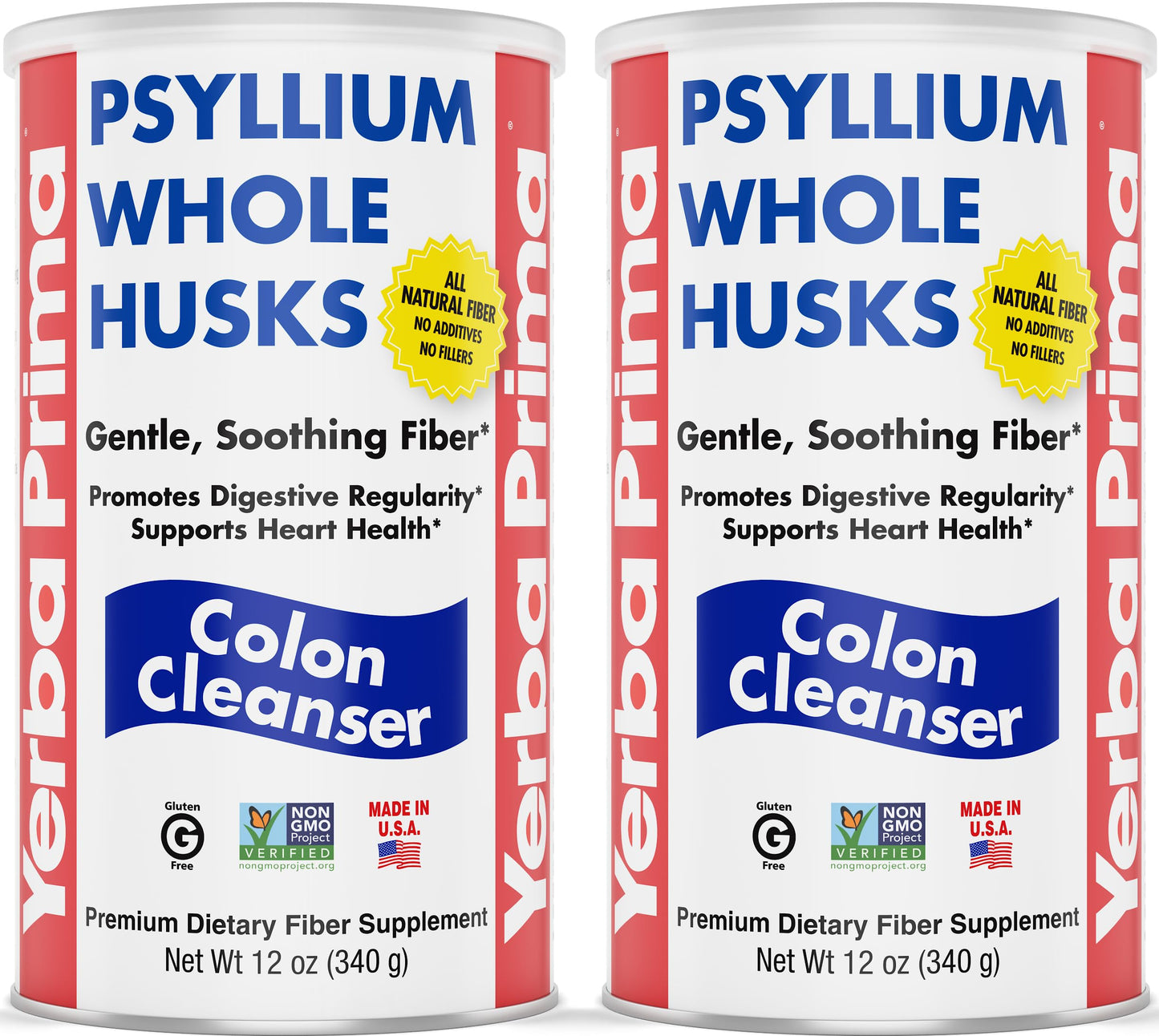 Yerba Prima Psyllium Whole Husks Pack of 2 – All Natural Fiber, Gluten Free, Non-GMO, Made in USA