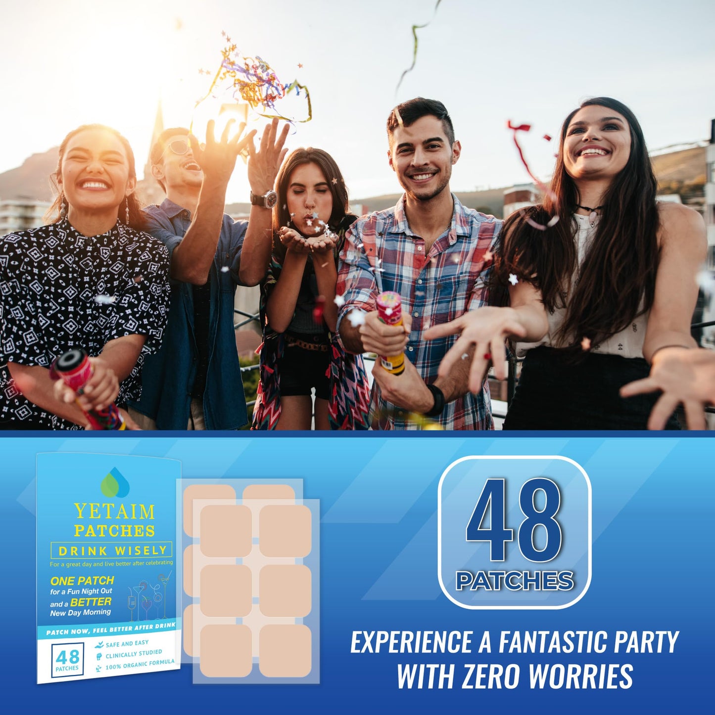 YETAIM Recovery Patches for Women & Men – 48-Pack Energy Boost & Fast Recovery | Day & Night Party Support