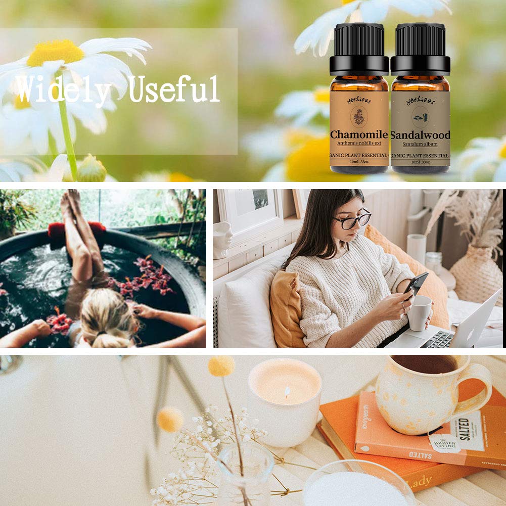 yethious Chamomile & Sandalwood Essential Oil Set – 100% Pure Organic, 2x10ml for Diffuser & Aromatherapy