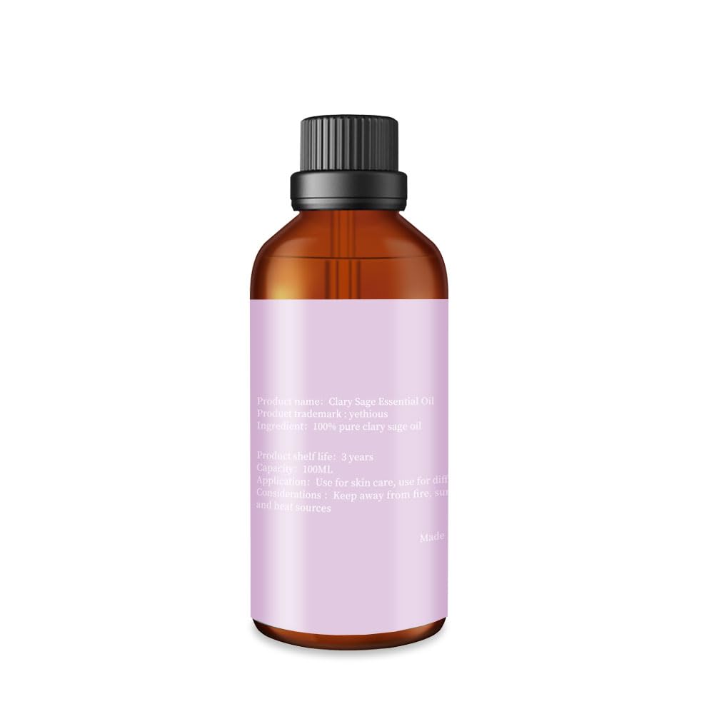 yethious Clary Sage Essential Oil – Diffuser, Aromatherapy, Skin & DIY Fragrance | Organic 3.38 Fl Oz