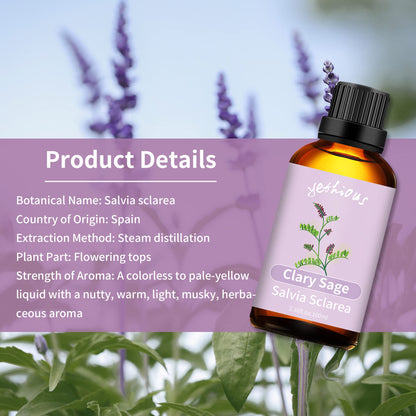 yethious Clary Sage Essential Oil – Diffuser, Aromatherapy, Skin & DIY Fragrance | Organic 3.38 Fl Oz