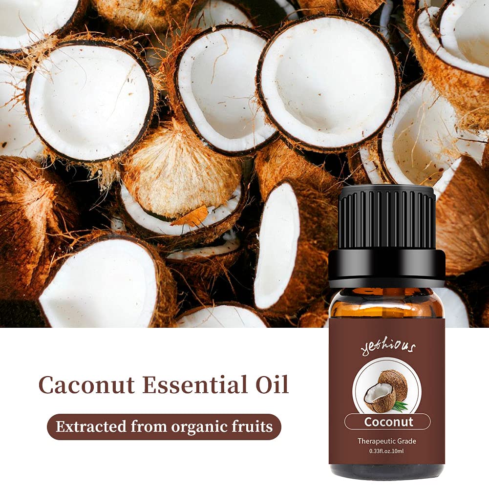 Yethious Coconut Essential Oil 10ml for Diffuser, Hair, Skin & Massage | Pure Organic Coconut Oil