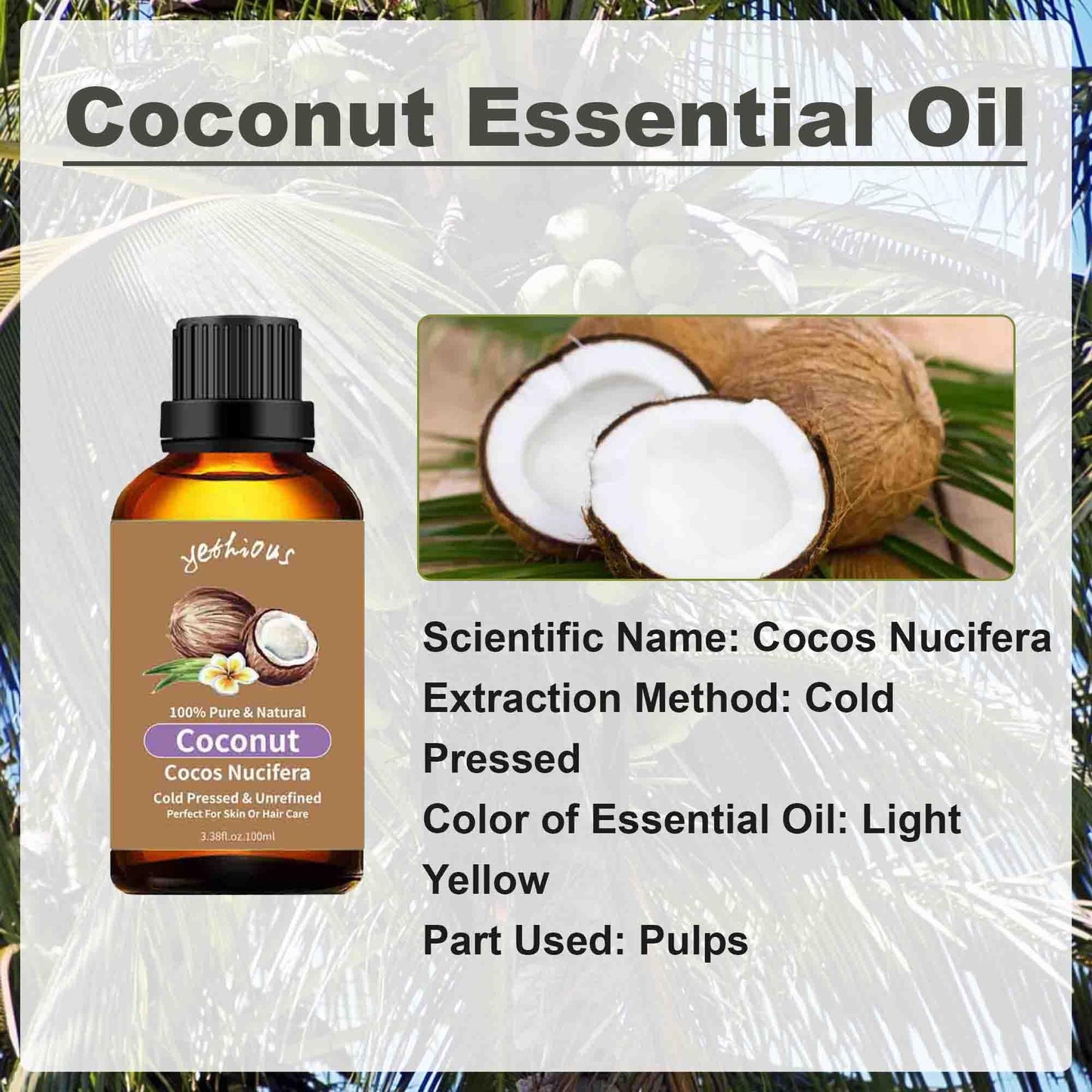 yethious Coconut Oil for Skin 100ML - Diffuser, Soap & Hair Care