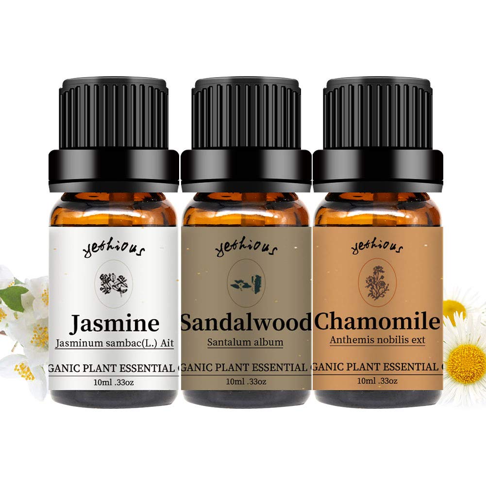 Yethious Jasmine Chamomile Sandalwood Essential Oil Set – Organic 3 Pack | 100% Pure