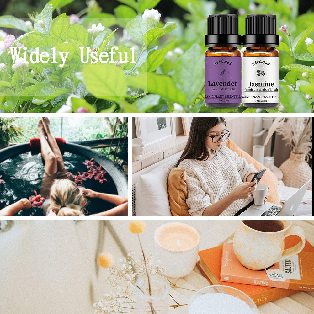 Yethious Jasmine & Lavender Essential Oil Set – Organic, Pure for Diffusers & Aromatherapy