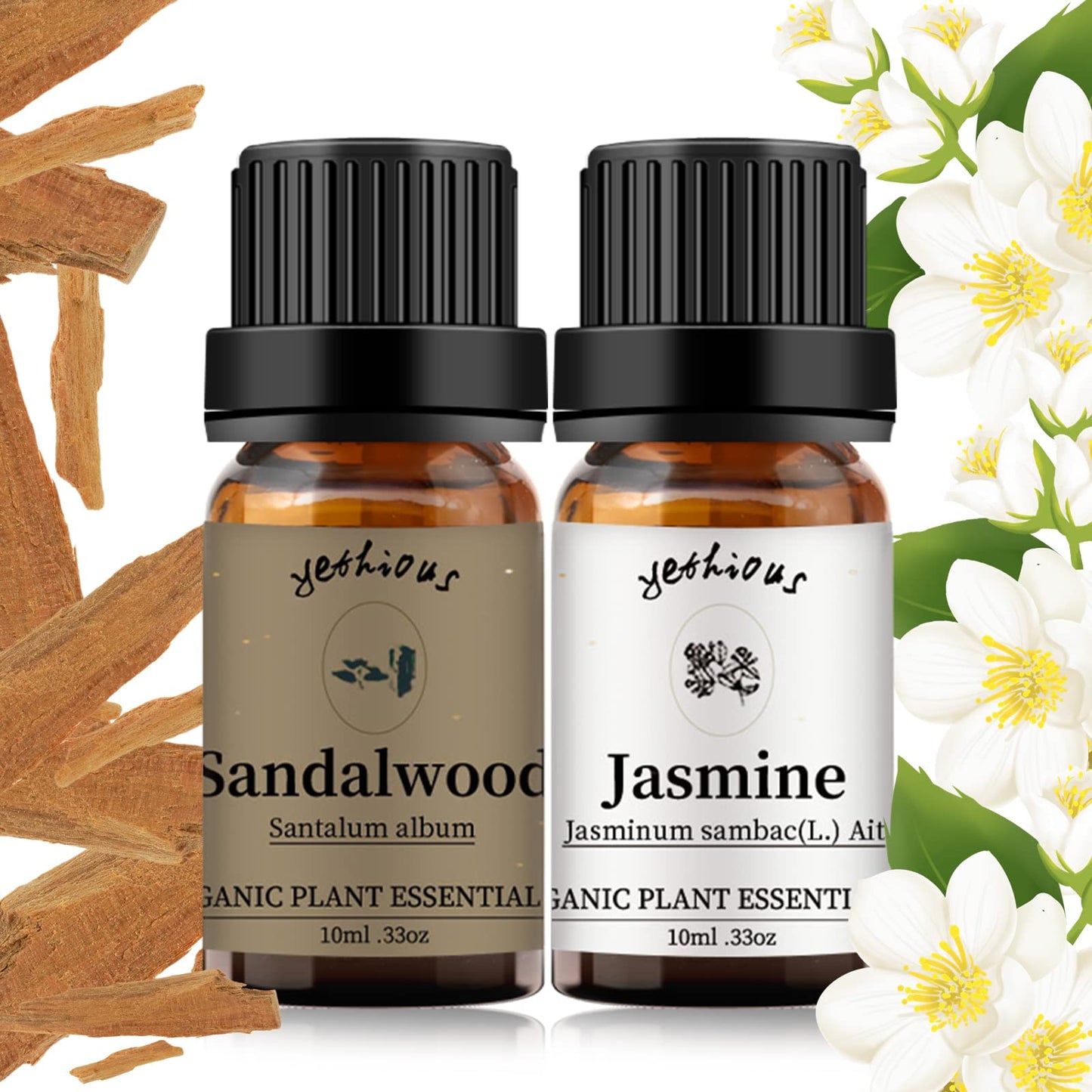 Yethious Jasmine Sandalwood Essential Oil Set – 100% Pure & Organic
