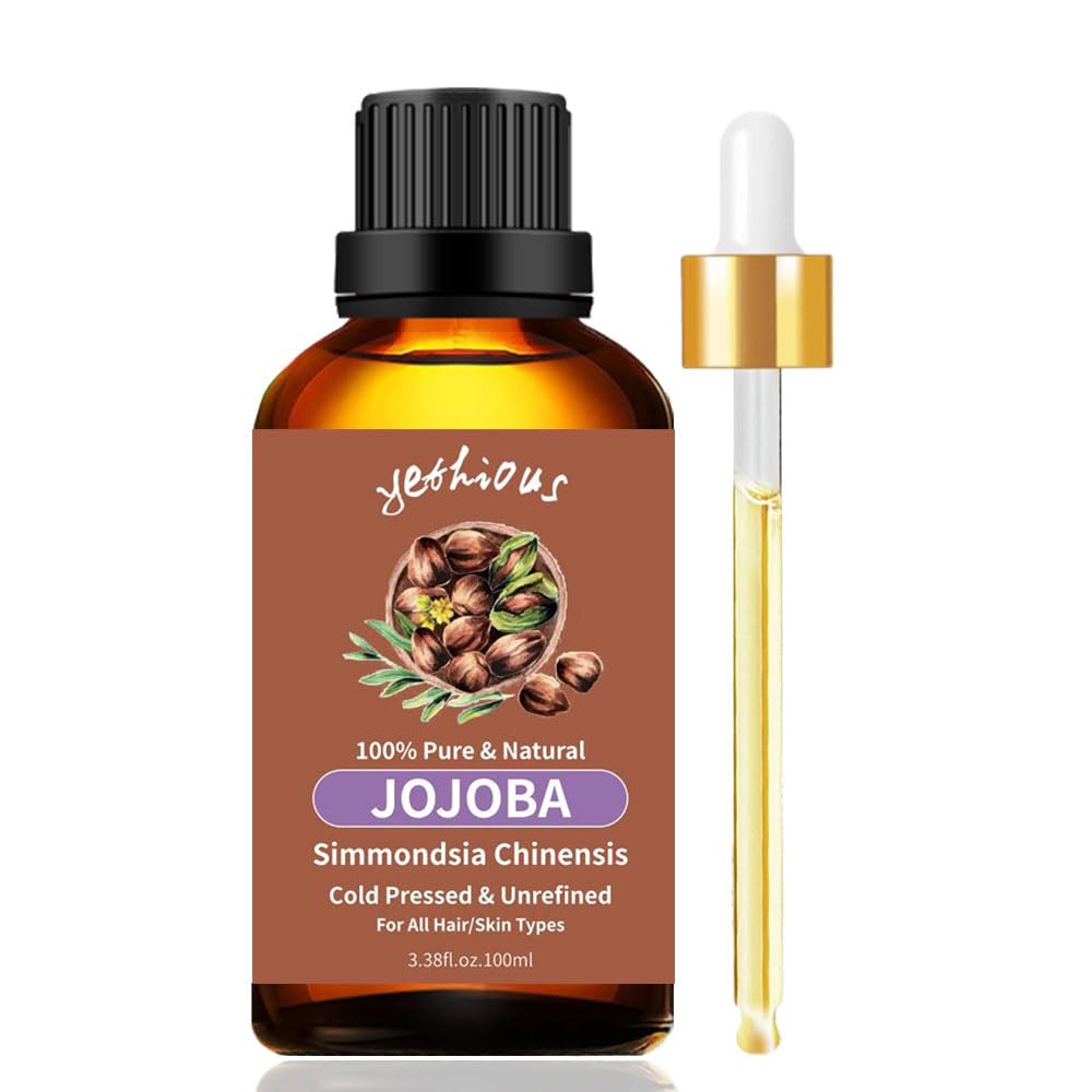 yethious Organic Jojoba Oil – Cold-Pressed Pure Carrier Oil for Skin, Hair & Nails (3.38 fl oz)