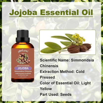 yethious Organic Jojoba Oil – Cold-Pressed Pure Carrier Oil for Skin, Hair & Nails (3.38 fl oz)