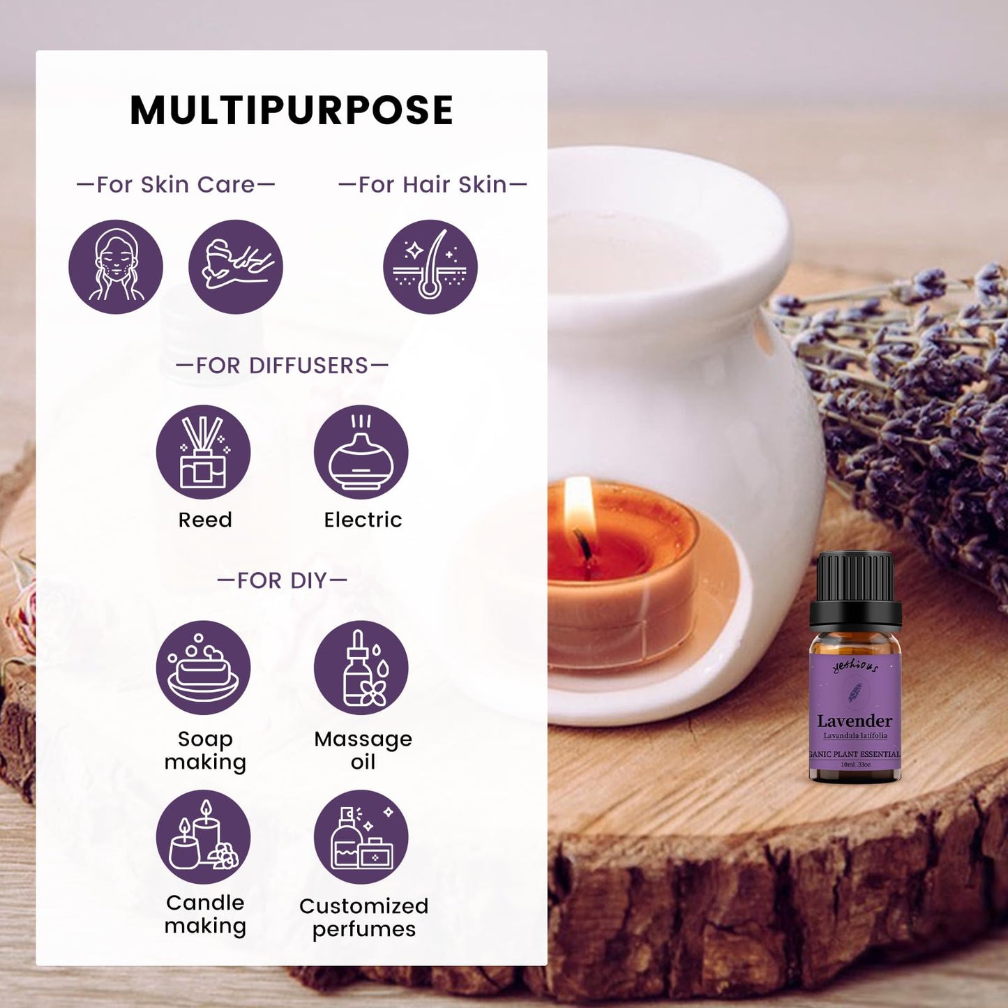 Yethious Lavender Essential Oil for Diffuser & Aromatherapy | Pure Organic Lavender Oil
