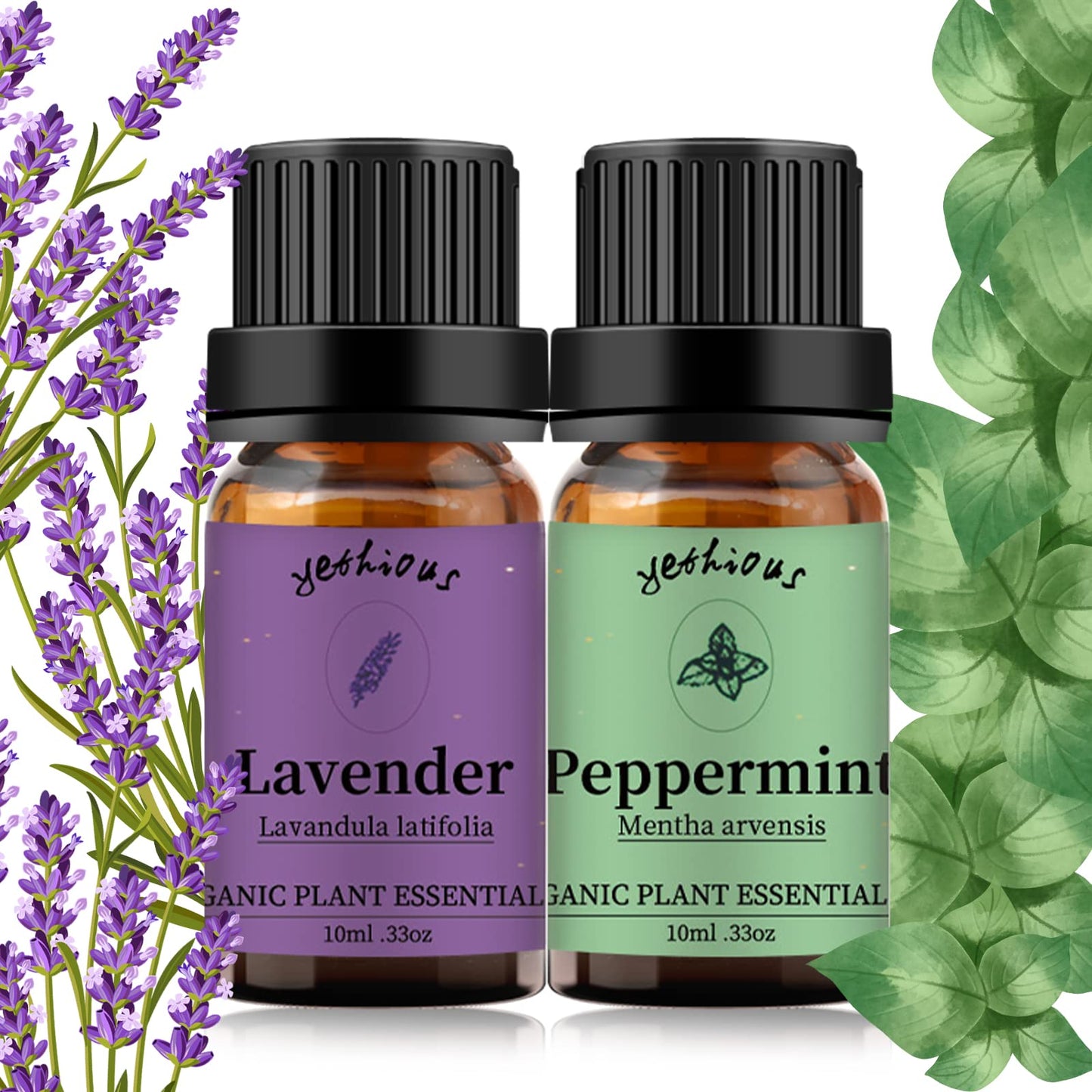 Yethious Lavender Peppermint Oil Set - 2 Pack 10ml | Aromatherapy Oils for Diffuser, Soap & Candle Making