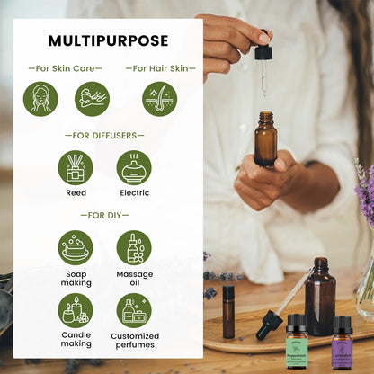 Yethious Lavender Peppermint Oil Set - 2 Pack 10ml | Aromatherapy Oils for Diffuser, Soap & Candle Making