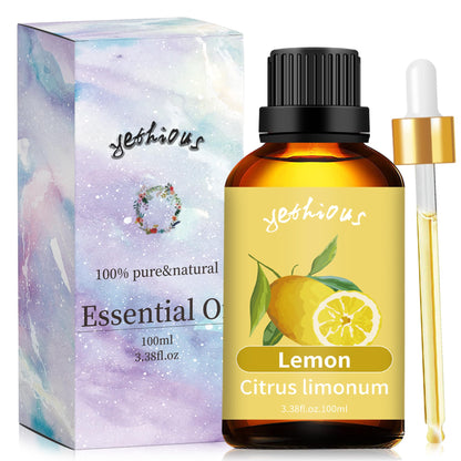Yethious Lemon Essential Oil - Pure 100ML for Diffuser, Skincare, Hair, Perfume, Candle & Soap Making