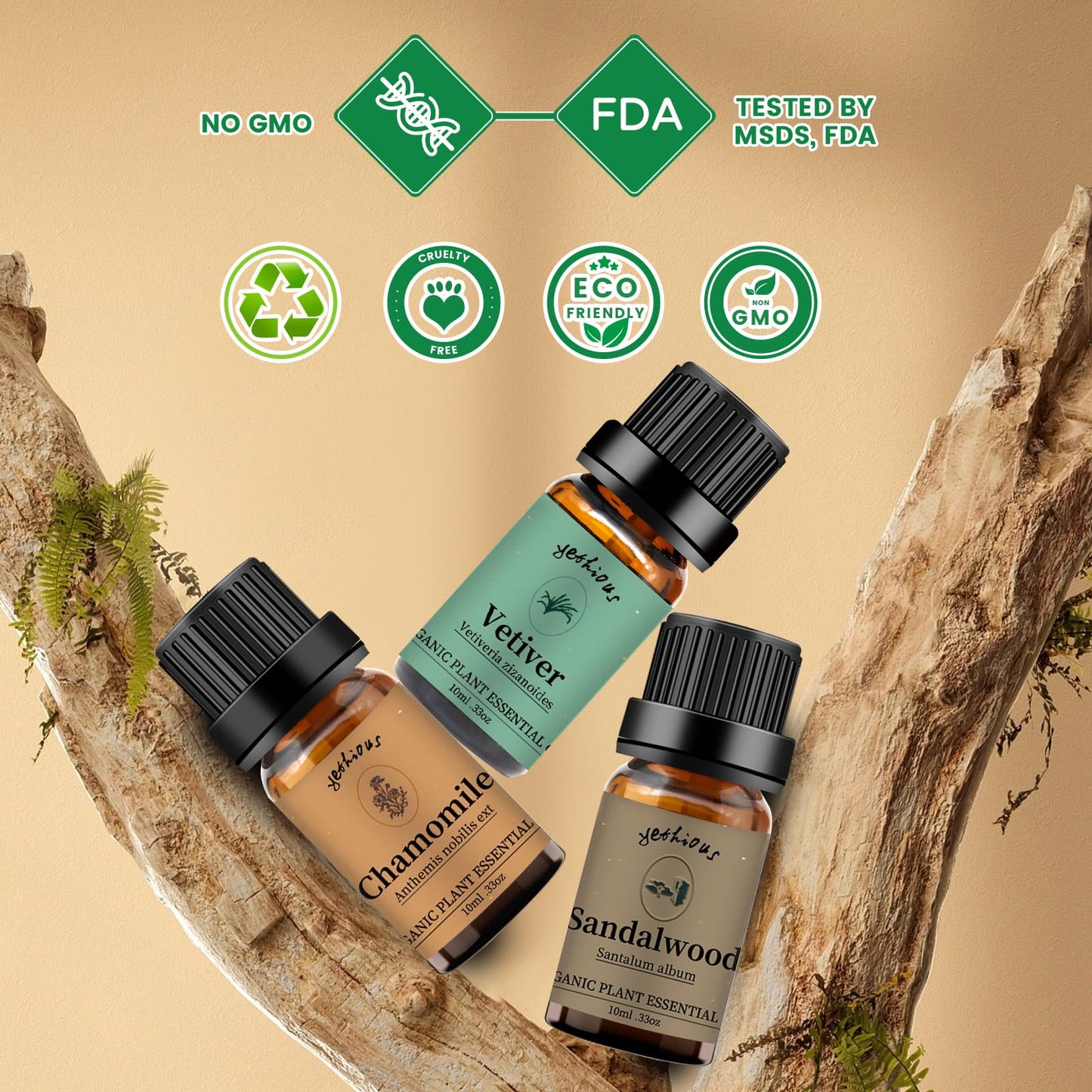 Yethious Chamomile Sandalwood Vetiver Essential Oil Set – Organic 100% Pure Aromatherapy Oils for Diffusers