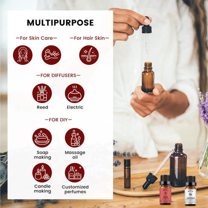 yethious Rose & Jasmine Essential Oil Set – 2 x 10ml Organic Fragrance Oils for Diffuser, Skin & Hair