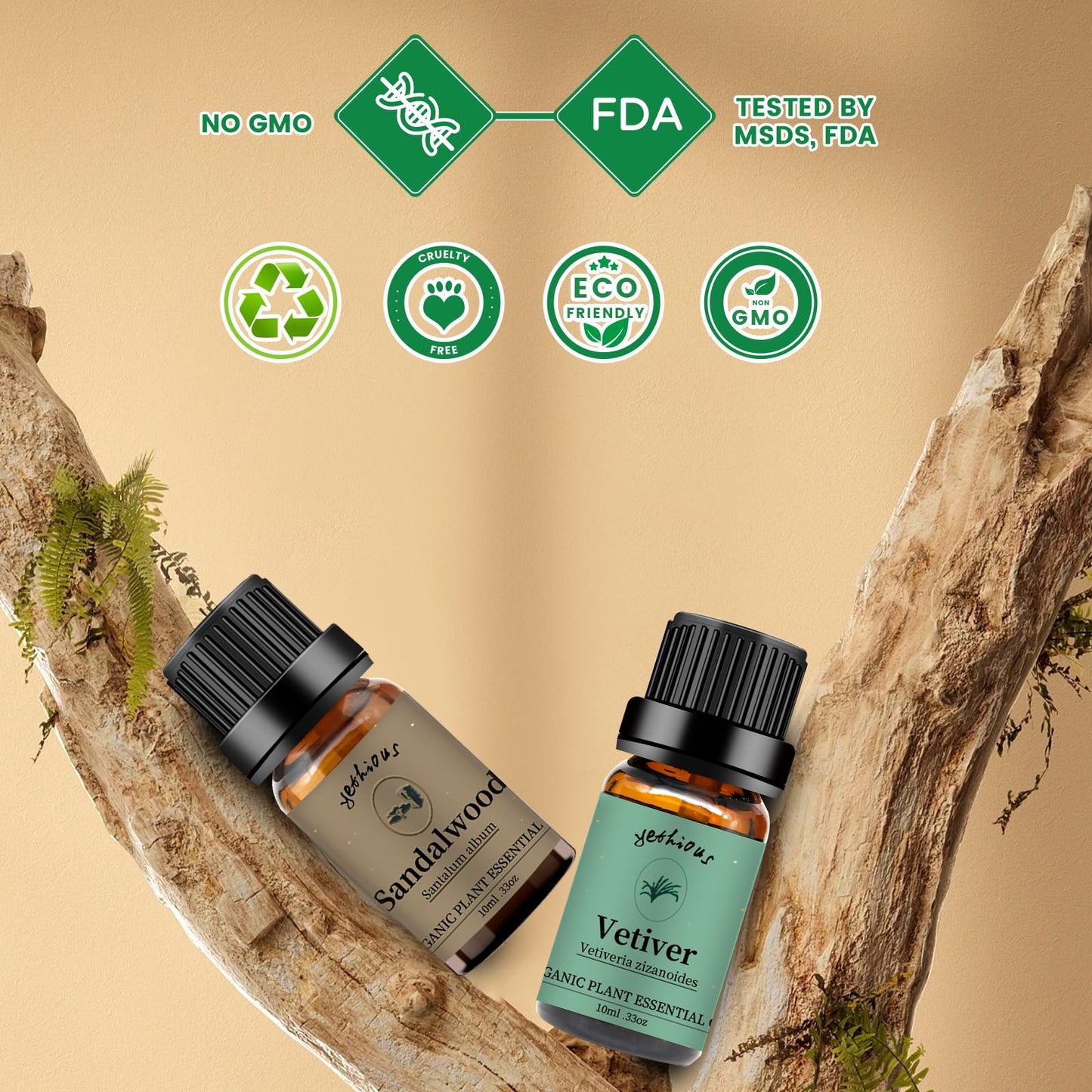 Yethious Sandalwood Vetiver Essential Oil Set – 2 x 10ml | 100% Pure & Undiluted