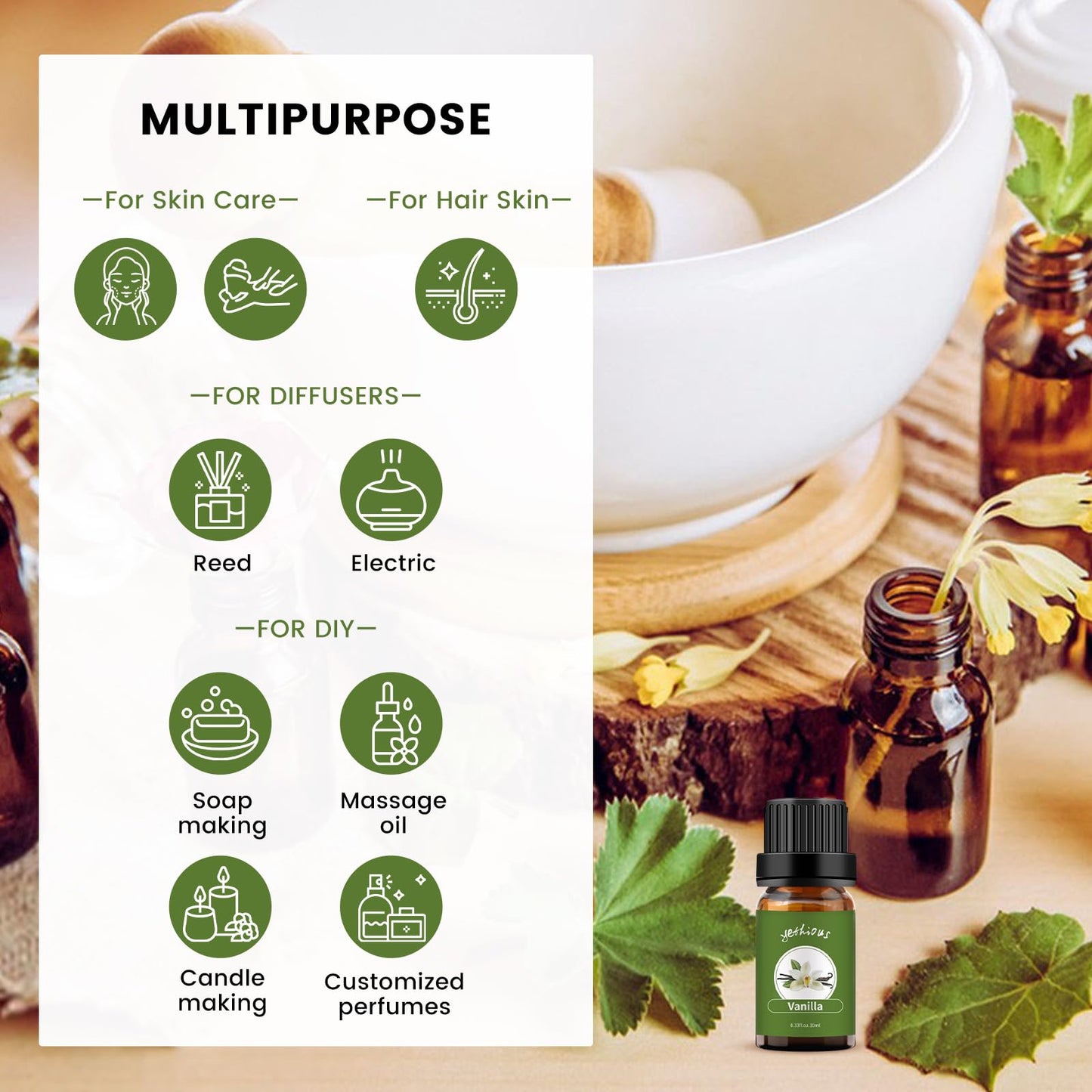 Yethious 2 Pack Vanilla Essential Oil – 100% Pure Organic Vanilla