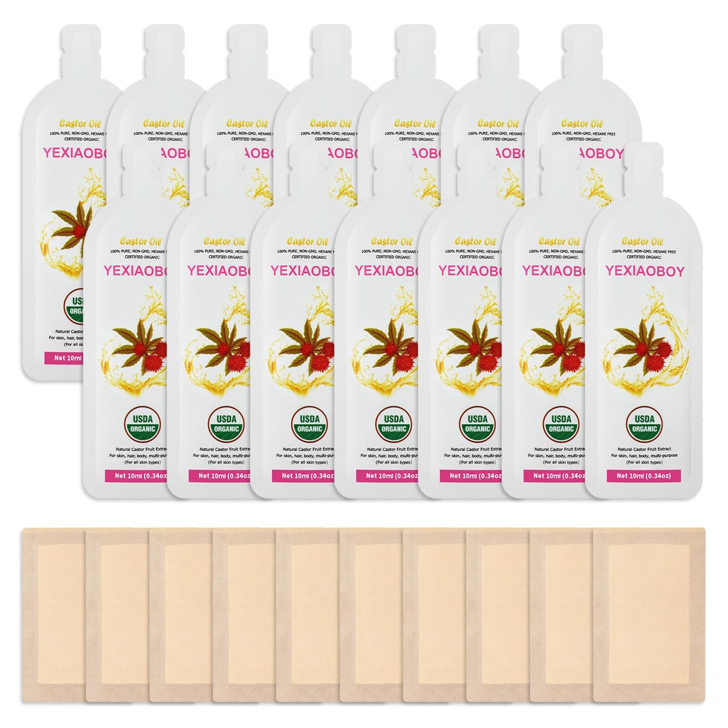 YEXIAOBOY Castor Oil Pack Wrap 11.02 x 6.29 in – Large Self-Adhesive, Organic, USDA Certified