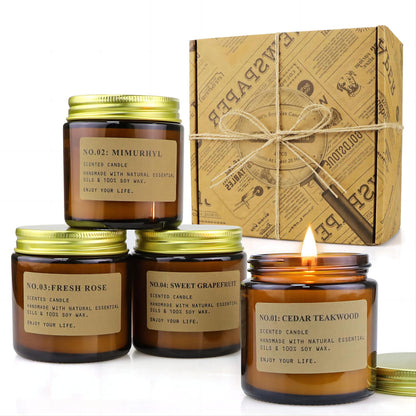 YFYTRE 4 Pack Scented Soy Candles – Amber Jar Gift Set