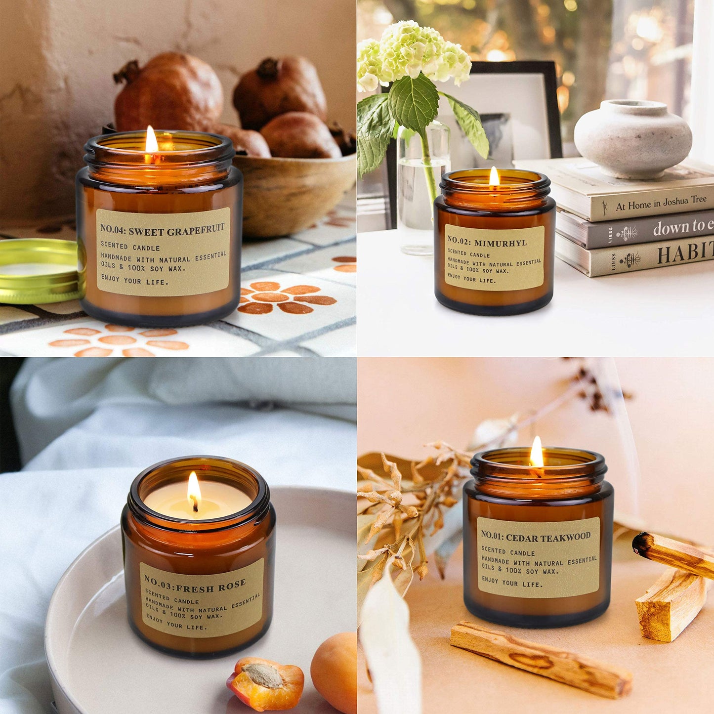 YFYTRE 4 Pack Scented Soy Candles – Amber Jar Gift Set