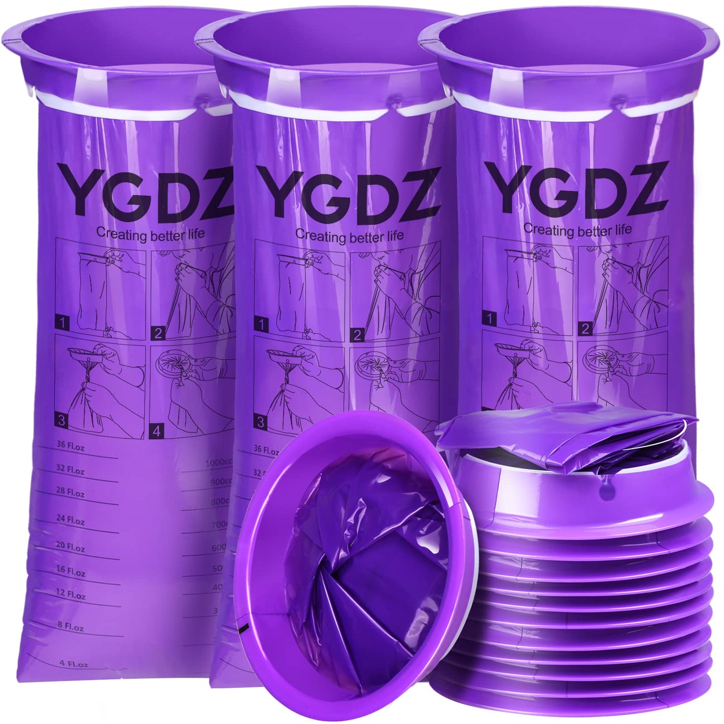 YGDZ Barf Bags 15 Pack – Disposable Emesis Bags for Travel, Car & Aircraft | Purple