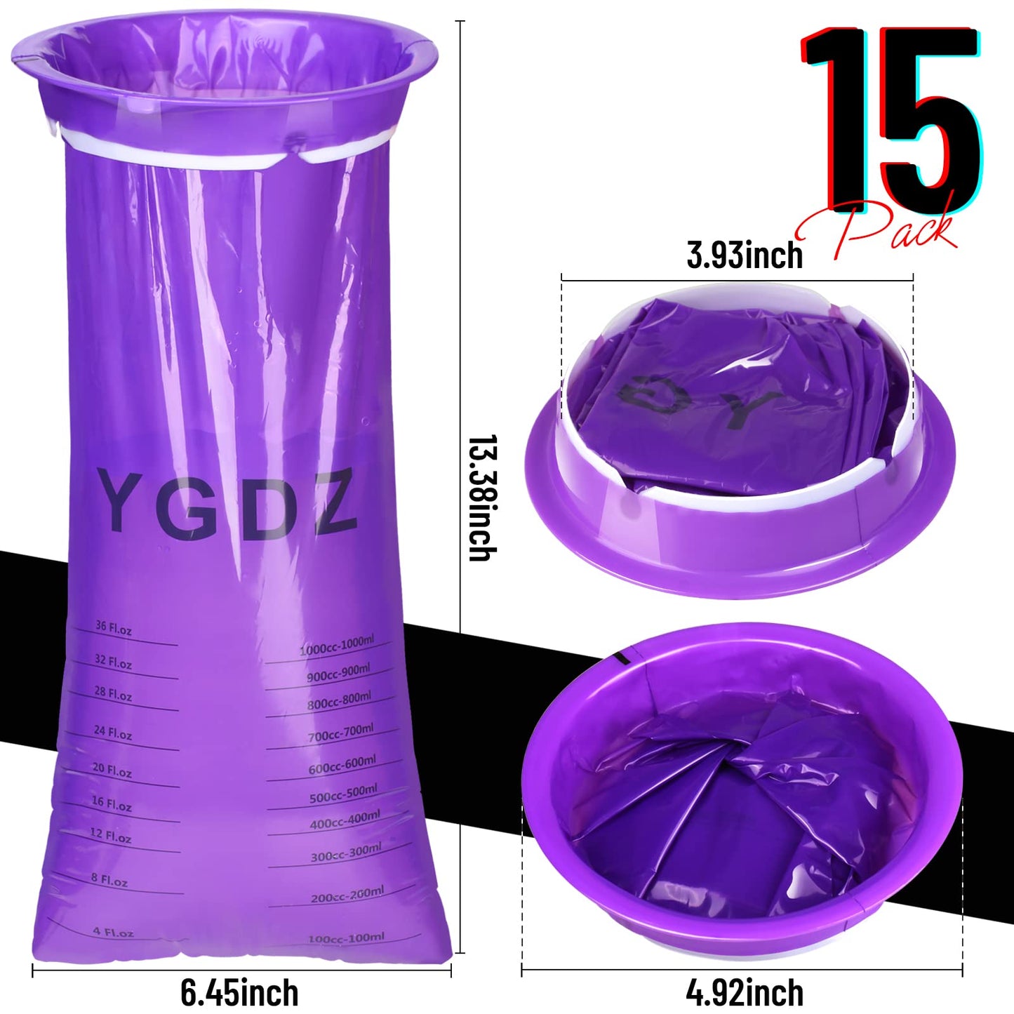 YGDZ Barf Bags 15 Pack – Disposable Emesis Bags for Travel, Car & Aircraft | Purple