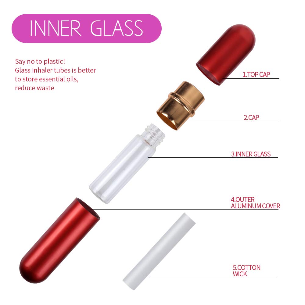 YGDZ Essential Oil Inhaler 5pcs – Refillable Nasal Inhaler Tubes (10 Wicks)