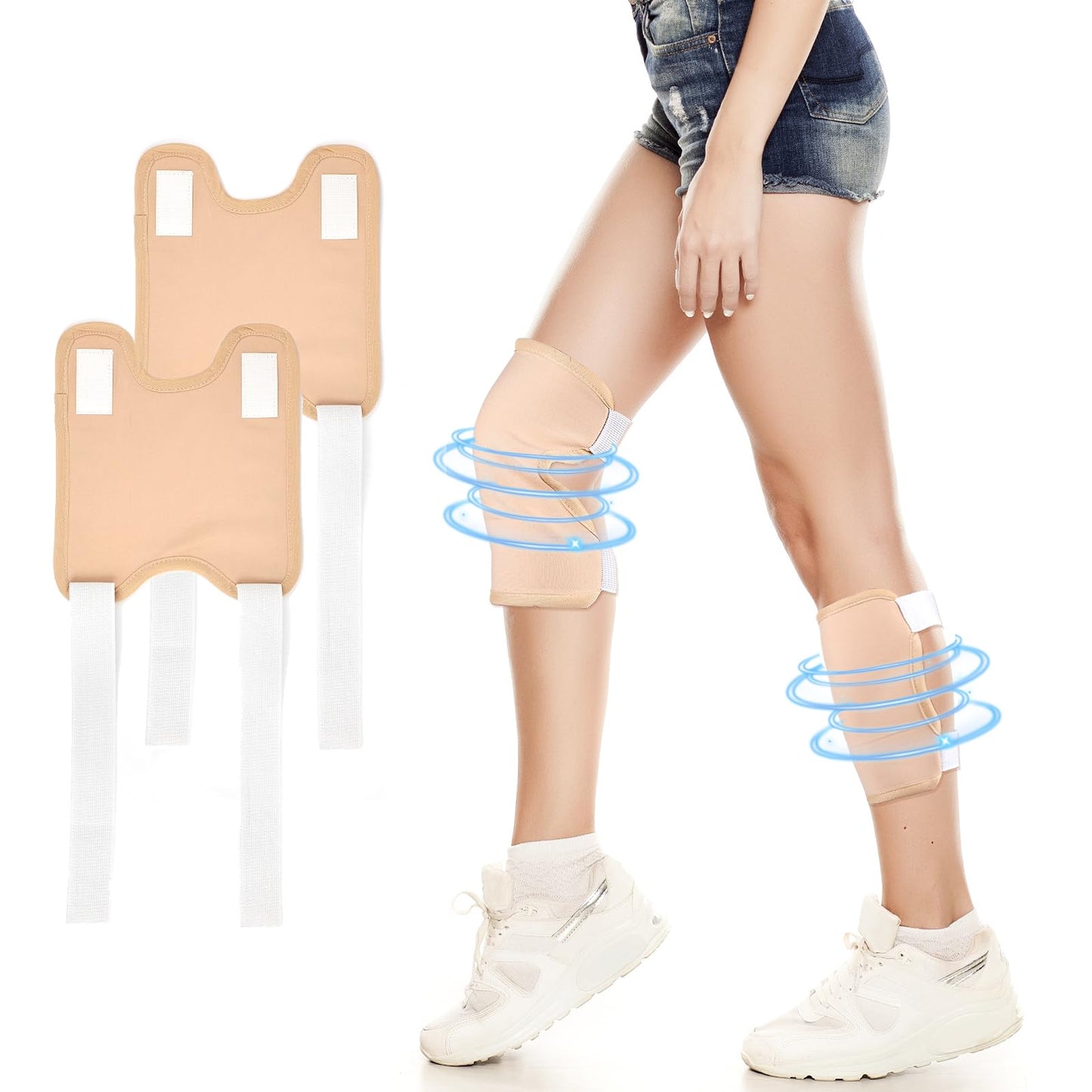 YHOVID 2 Pack Castor Oil Pack Wraps – Adjustable Organic Cotton Pads (Knee to Thigh)