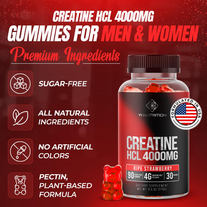 Yi Nutrition Creatine HCL Gummy – World's First 4000MG Creatine HCL Gummies, 90 Count