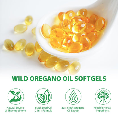 YIEEGCM Wild Oregano Oil Softgels with Black Seed Oil – 6,000mg/Serving, 120 Caps | Plant-Based, Non-GMO, High Carvacrol