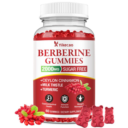 Yikecao 2000mg Berberine Gummies with Cinnamon – Sugar Free, Vegan, Non-GMO (60 Count)