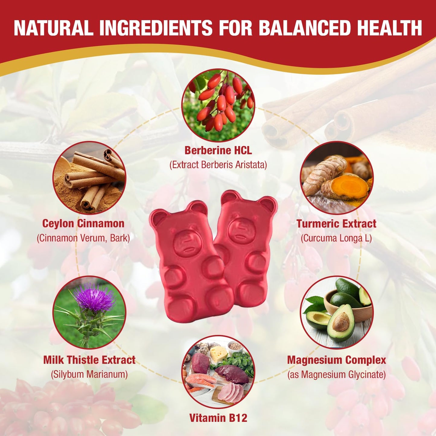 Yikecao 2000mg Berberine Gummies with Cinnamon – Sugar Free, Vegan, Non-GMO (60 Count)