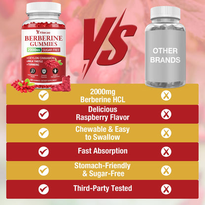 Yikecao 2000mg Berberine Gummies with Cinnamon – Sugar Free, Vegan, Non-GMO (60 Count)