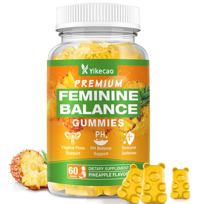 Yikecao Premium Feminine Balance Gummies for Women – Pineapple, 60 Count, Vegan & Gluten-Free