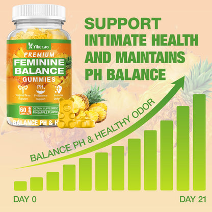 Yikecao Premium Feminine Balance Gummies for Women – Pineapple, 60 Count, Vegan & Gluten-Free