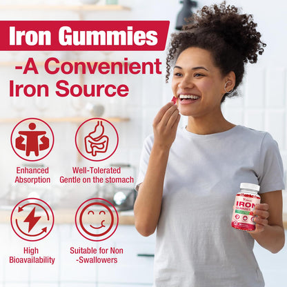 Yikecao 2 Pack Vegan Iron Gummies | Iron Supplement for Women & Men