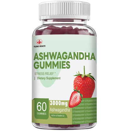YiLing Ashwagandha Gummies - 3000 mg, 60 Count, Strawberry Flavor for Energy, Sleep & Stress Relief