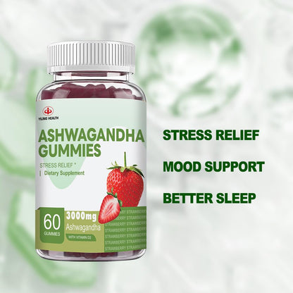 YiLing Ashwagandha Gummies - 3000 mg, 60 Count, Strawberry Flavor for Energy, Sleep & Stress Relief