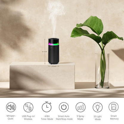 YIXIUTEN Essential Oil Car Diffuser - 3000mAh Battery, Auto On/Off, 4/8 Hour Timers, Black