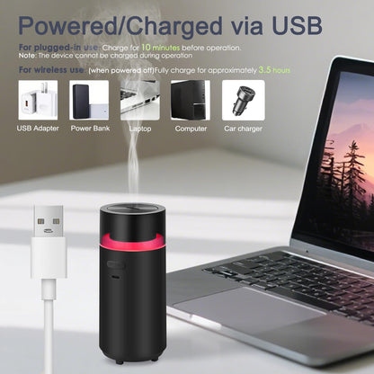 YIXIUTEN Essential Oil Car Diffuser - 3000mAh Battery, Auto On/Off, 4/8 Hour Timers, Black