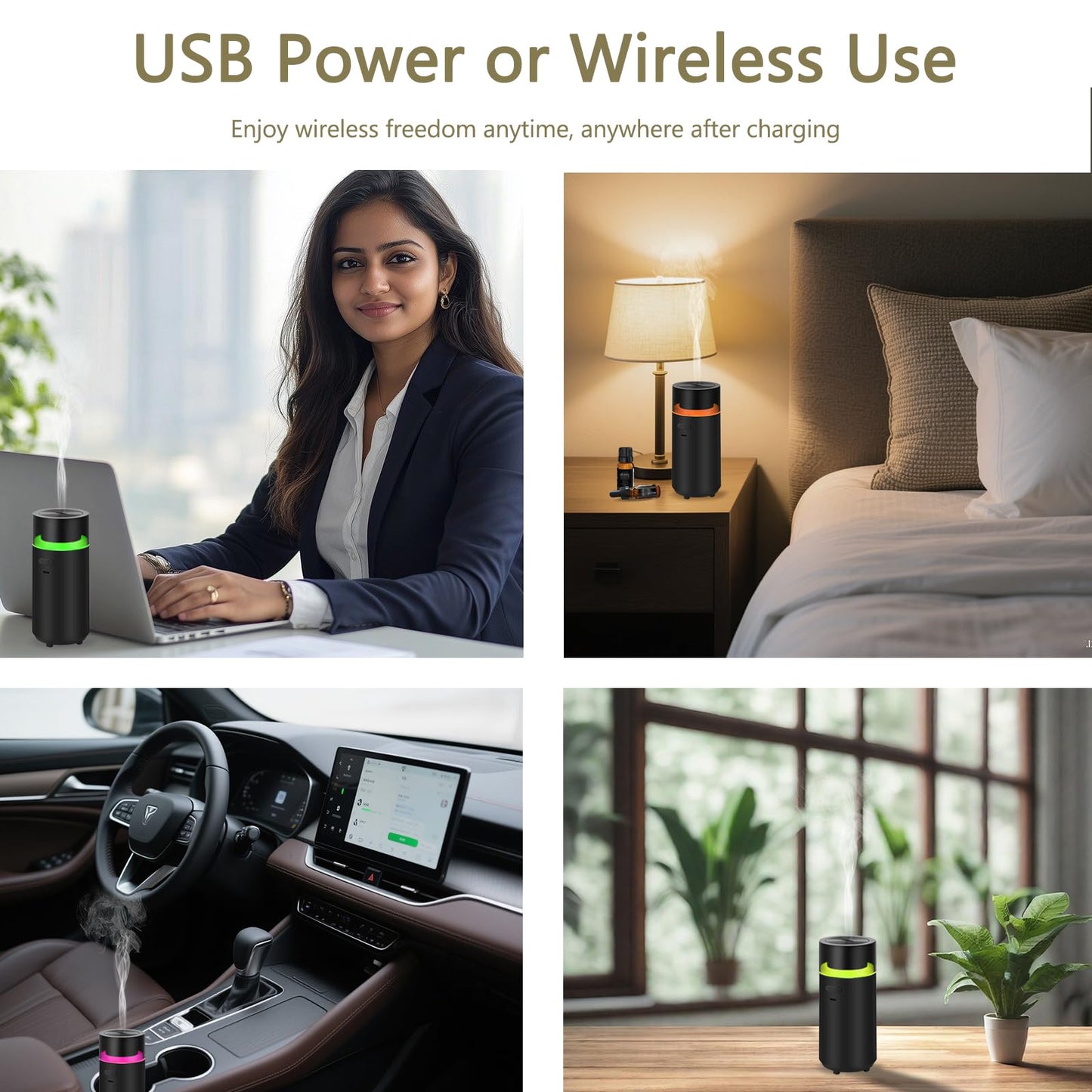YIXIUTEN Essential Oil Car Diffuser - 3000mAh Battery, Auto On/Off, 4/8 Hour Timers, Black