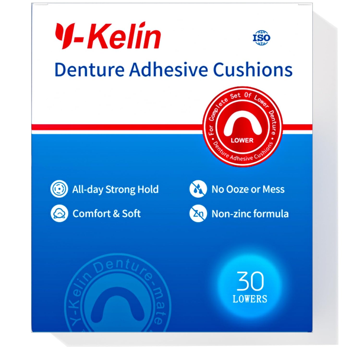 Y-Kelin Lower Denture Cushions – Adhesive-Free, 30 Strips