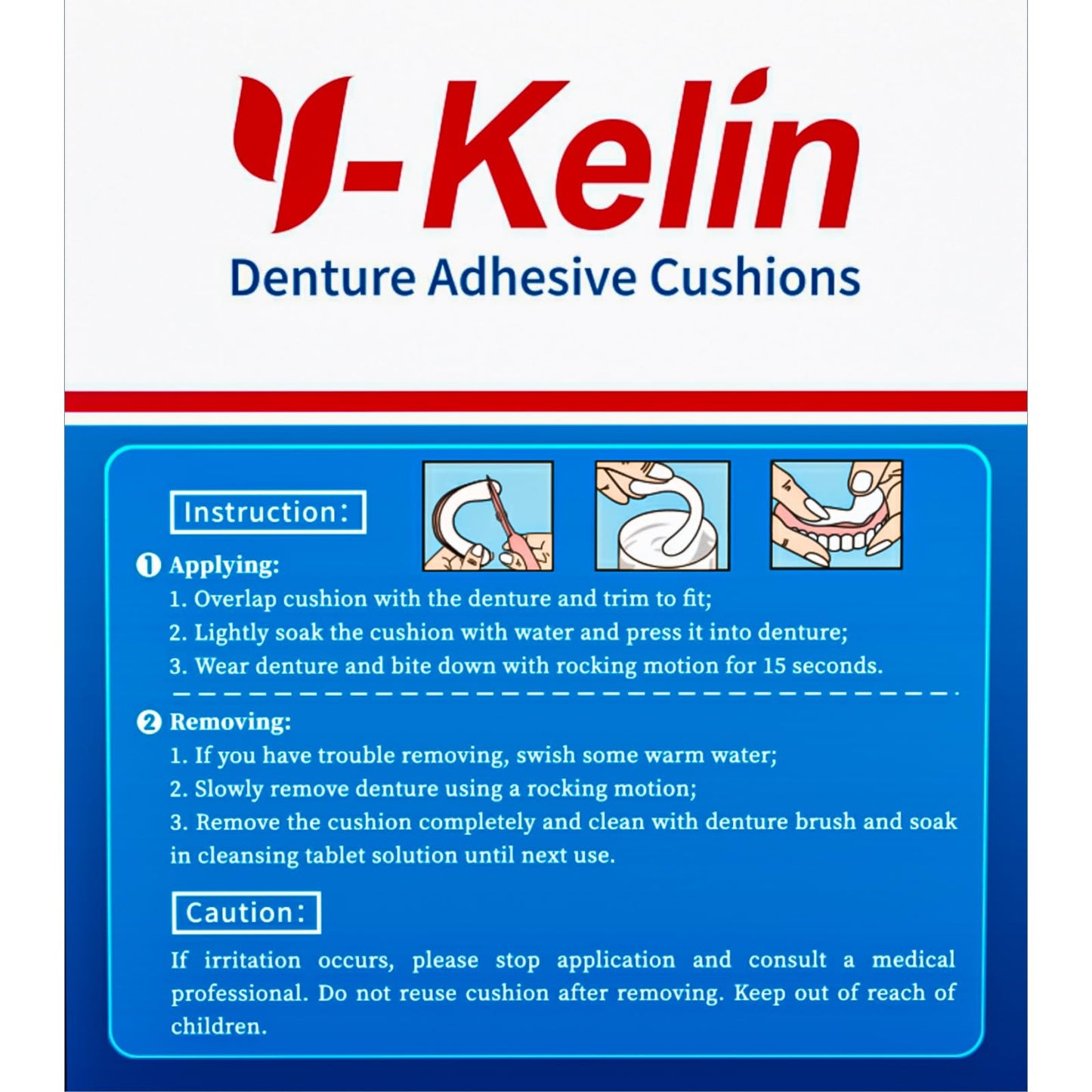 Y-Kelin Lower Denture Cushions – Adhesive-Free, 30 Strips