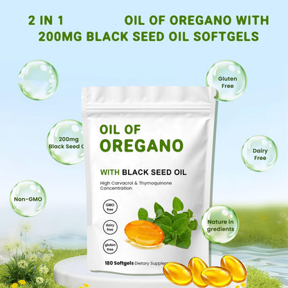 YKJHCSL 2-in-1 Oil of Oregano Softgels – Organic Oregano & Black Seed Oil, Non-GMO