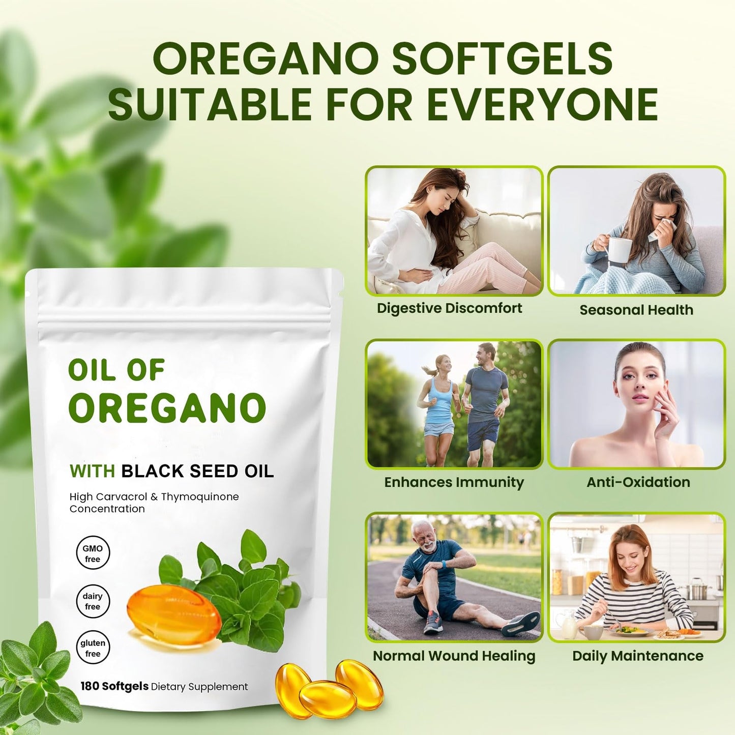 YKJHCSL 2-in-1 Oil of Oregano Softgels – Organic Oregano & Black Seed Oil, Non-GMO