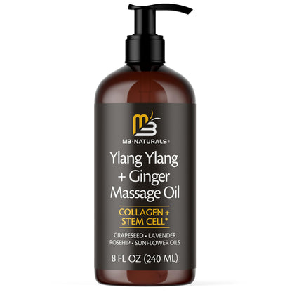 Ylang Ylang + Ginger Lymphatic Drainage Massage Oil – Collagen & Stem Cells | 8oz | M3 Naturals