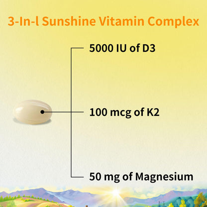 YMINGKJ Vitamin D3 K2 5000 IU Softgels with Magnesium & MCT Oil – 60 Count (Non-GMO, Gluten-Free)
