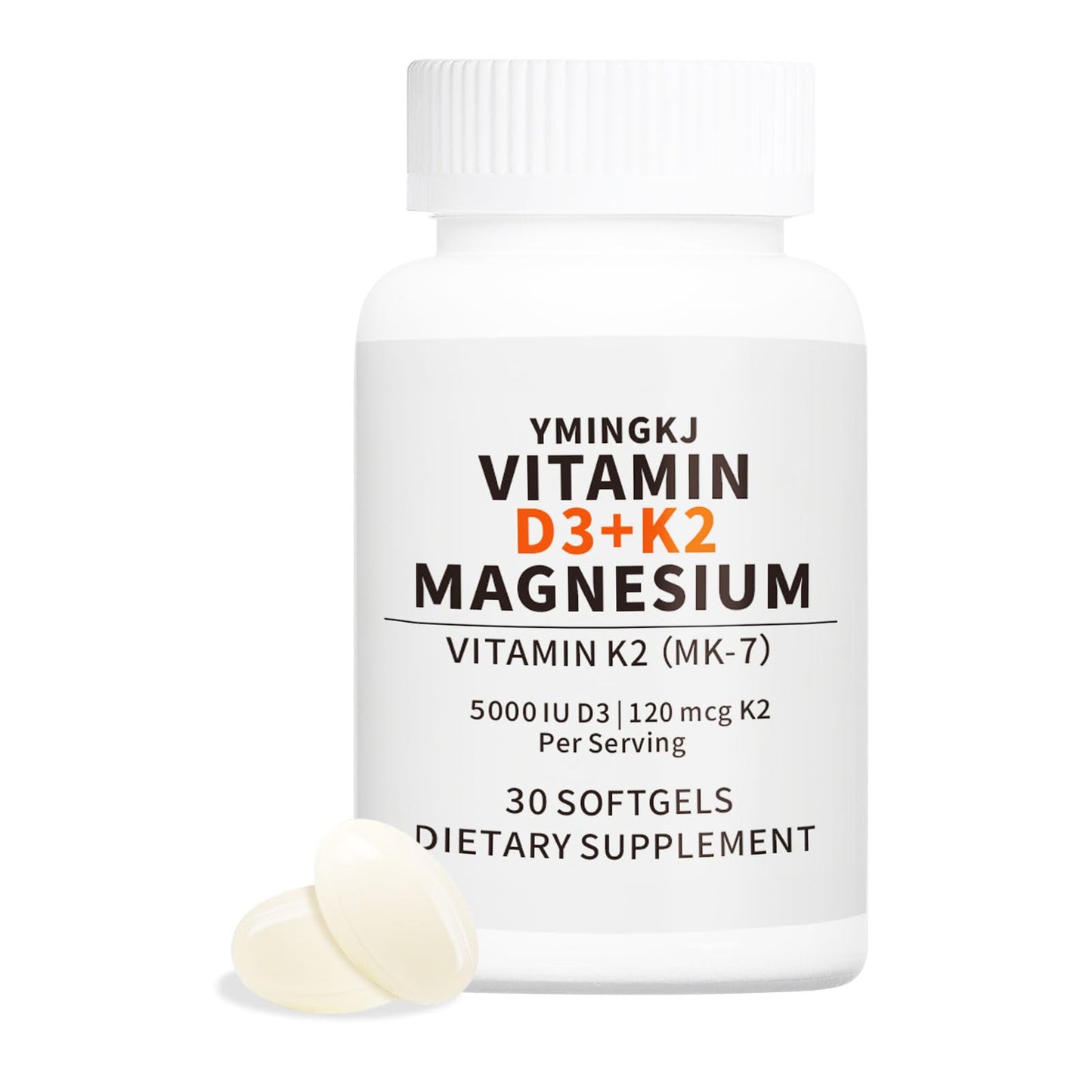 YMINGKJ Vitamin D3 5000 IU & K2 MK-7 Softgels with Magnesium | 30 Softgels | Non-GMO