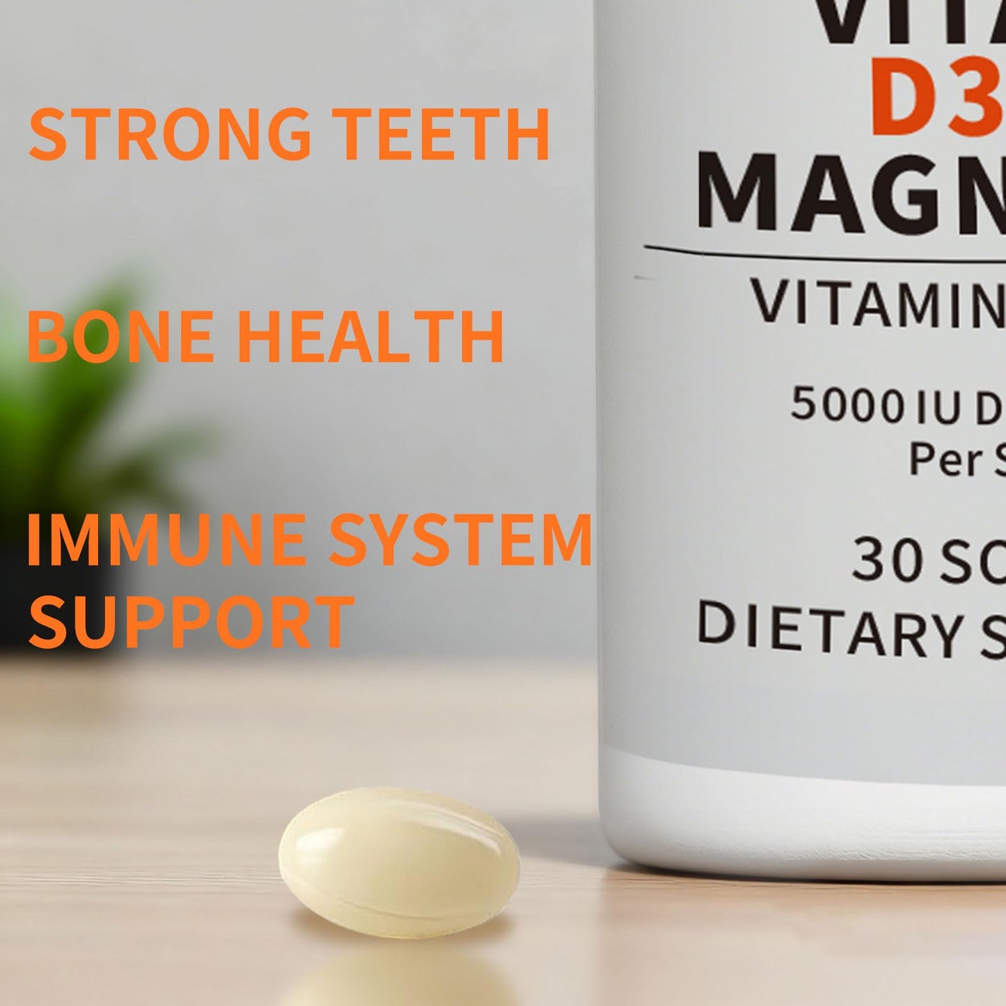 YMINGKJ Vitamin D3 5000 IU & K2 MK-7 Softgels with Magnesium | 30 Softgels | Non-GMO