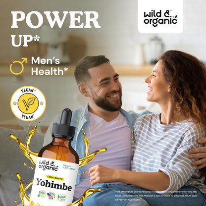 Wild & Organic Yohimbe Supplements for Men & Women - 5 mg Yohimbine Extract Tincture - Alcohol-Free Yohimbe Bark Drops - Vegan, Non-GMO & Sugar-Free - 4 fl oz