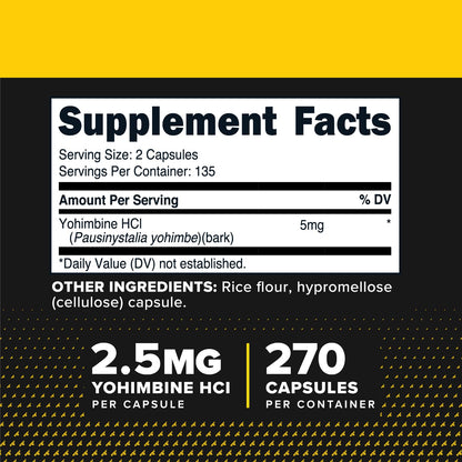 PrimaForce Yohimbine HCl 2.5mg, 270 Capsules - Premium Supplement, Boosts Performance, Zero Fillers, Non-GMO and Gluten Free